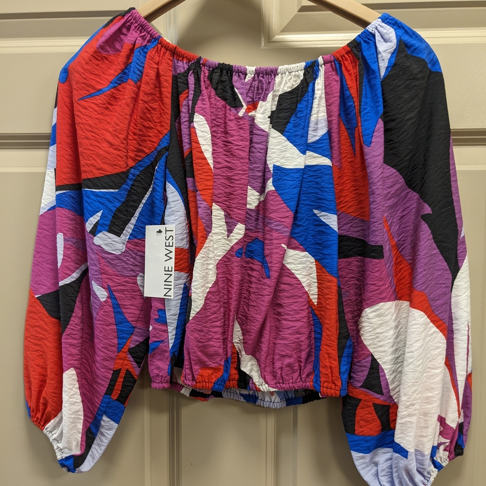 Nine West  Cropped Bracelet Sleeve Off The Shoulder Top- Size XS - Picture 11 of 14